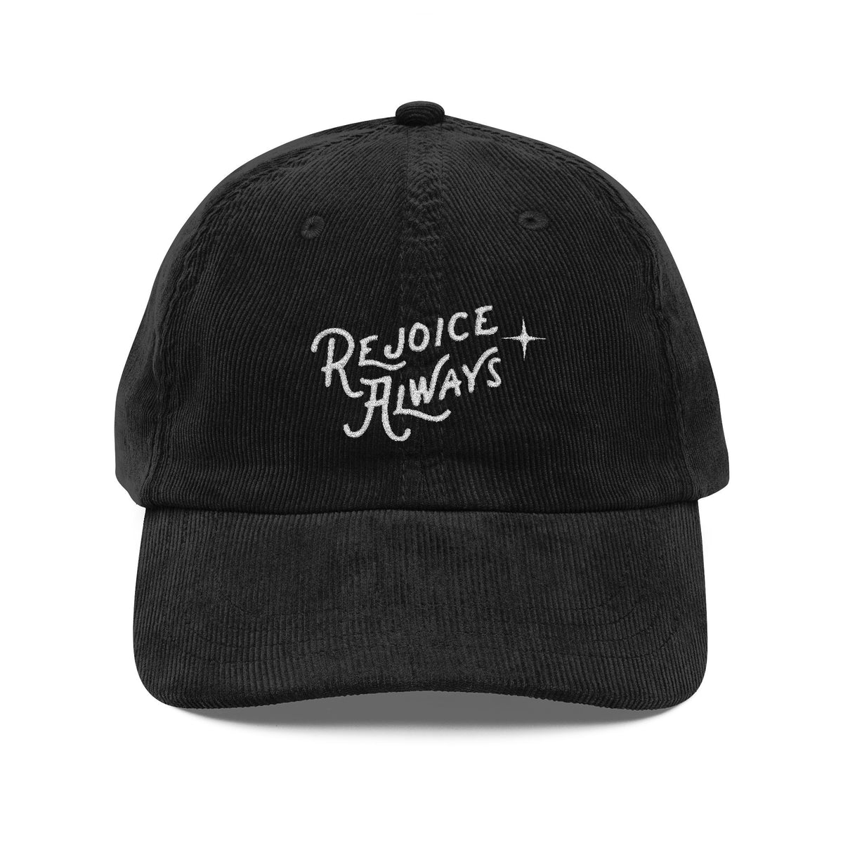 Corduroy Embroidered Cap — "Rejoice Always" Vintage Dad Hat