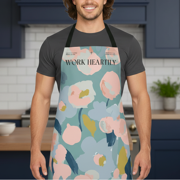 Colossians 3:23 “Work Heartily” Pastel Floral Canvas Apron