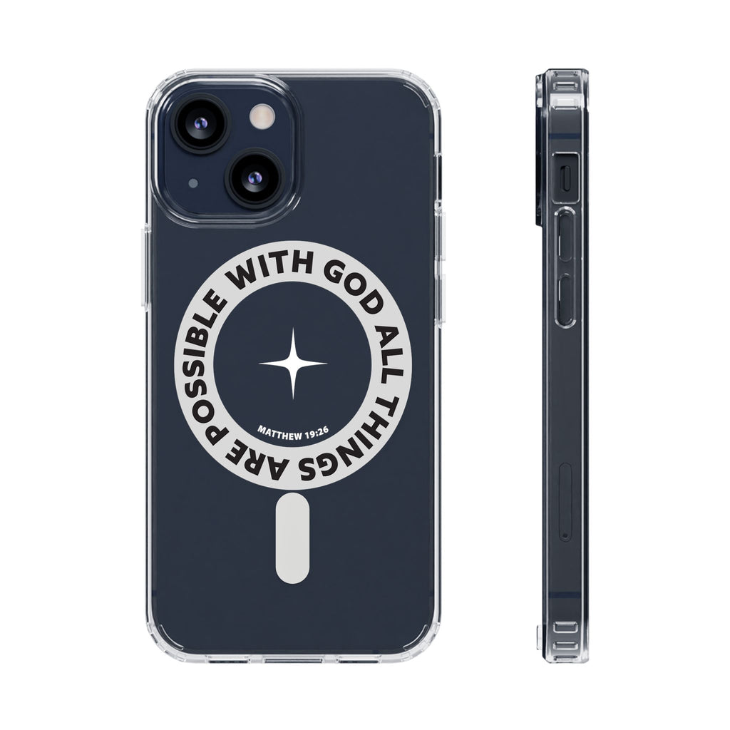 Matthew 19:26 Clear Magnetic Phone Case — "With God All Things Are Possible" Inspirational Design