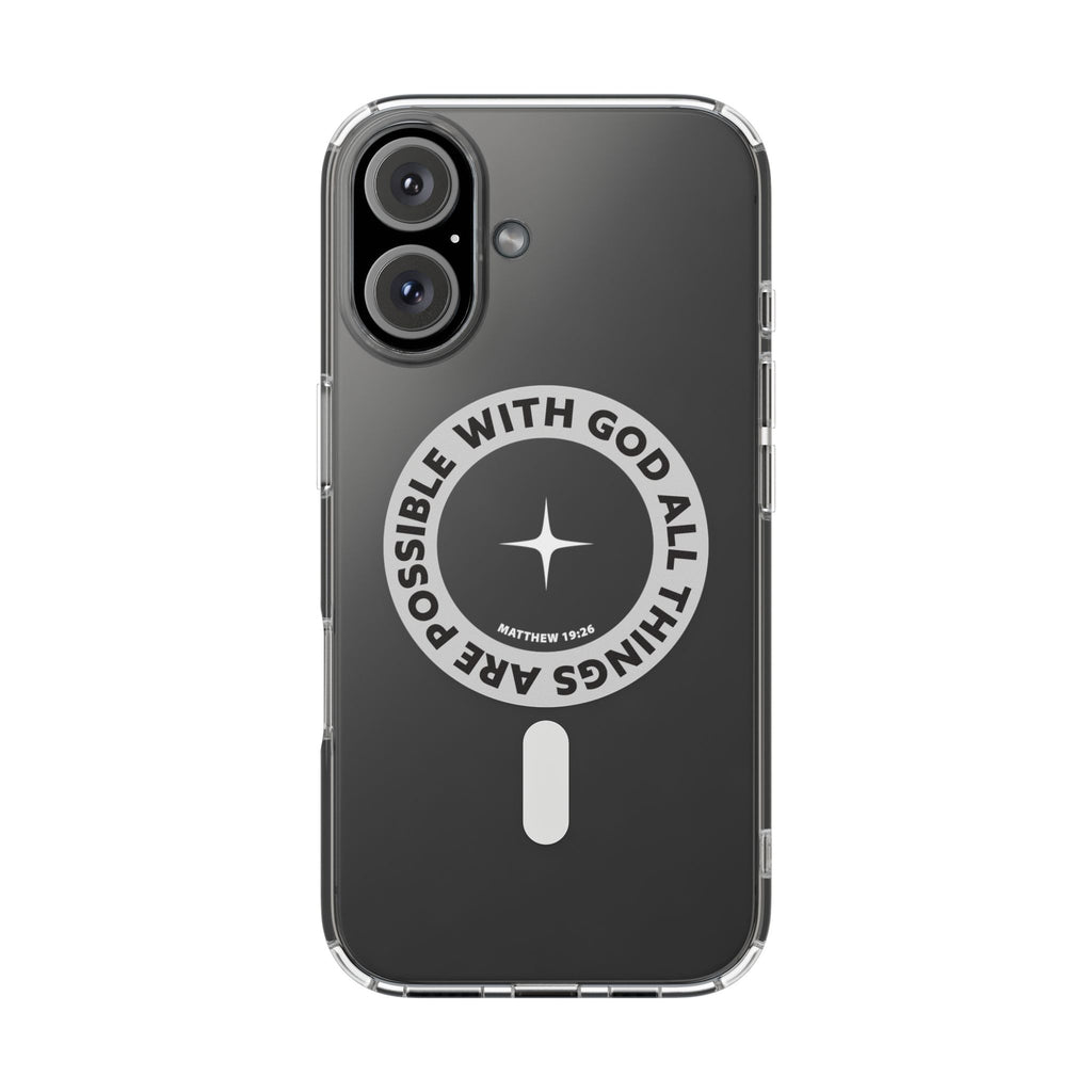 Matthew 19:26 Clear Magnetic Phone Case — "With God All Things Are Possible" Inspirational Design