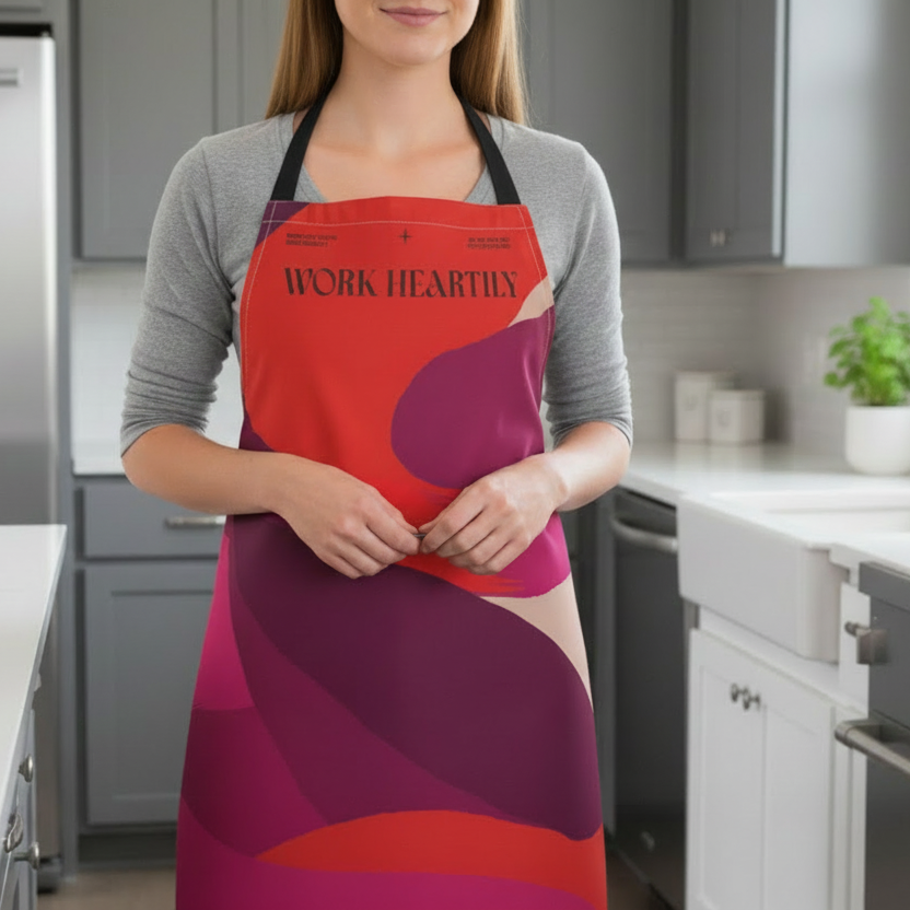 Colossians 3:23 “Work Heartily” Abstract Red & Magenta Canvas Apron