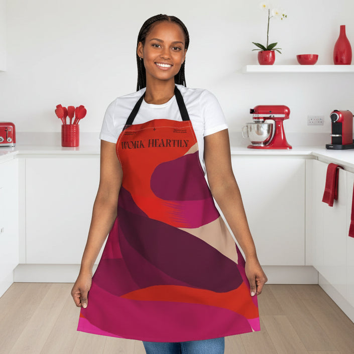 Colossians 3:23 “Work Heartily” Abstract Red & Magenta Canvas Apron