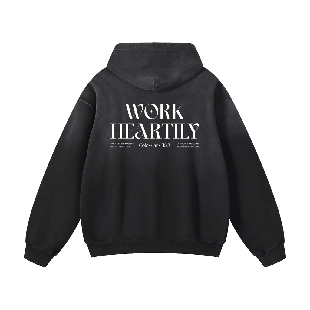 Colossians 3:23 “Work Heartily” Sun-fade Oversized Cotton Hoodie