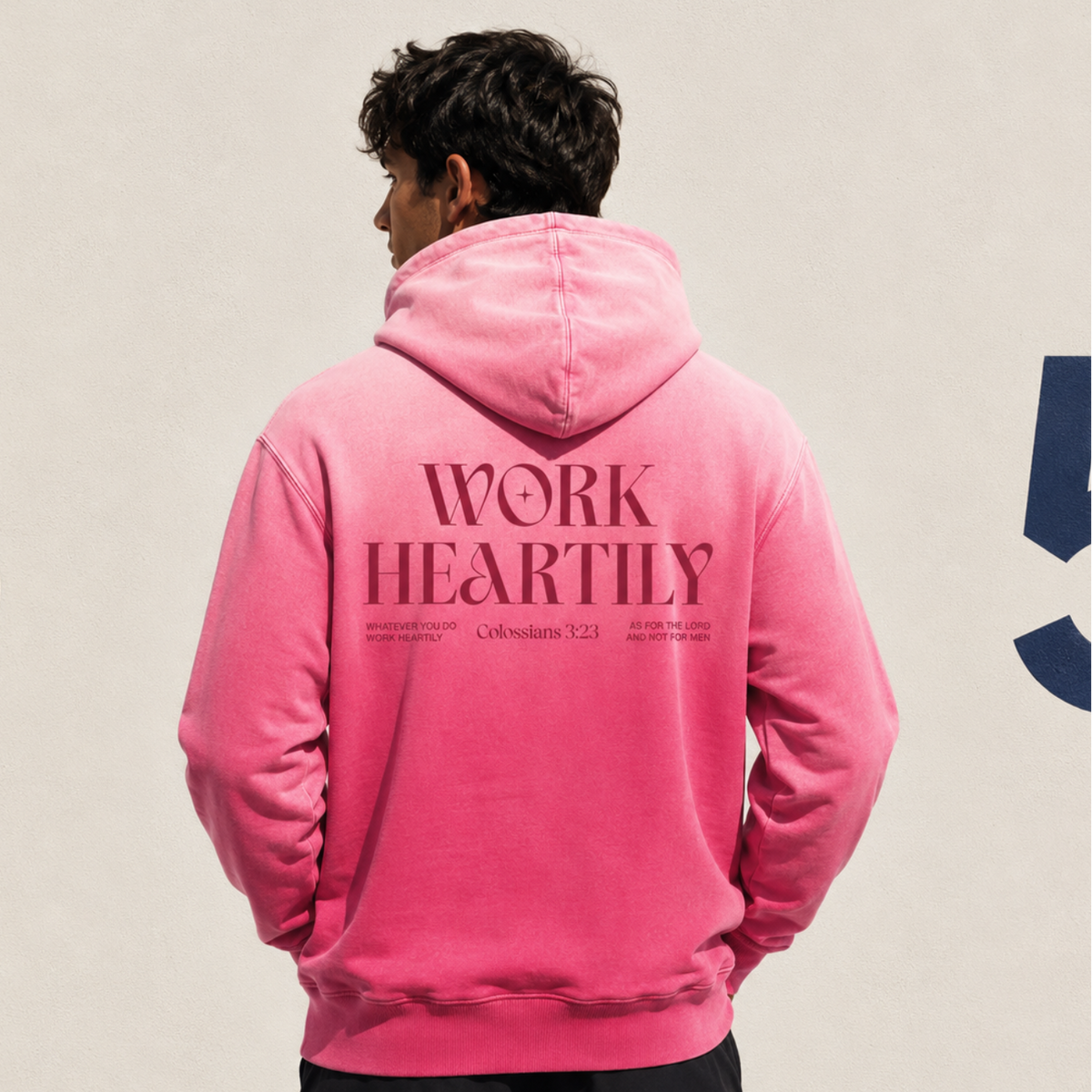 Colossians 3:23 “Work Heartily” Sun-fade Oversized Cotton Hoodie