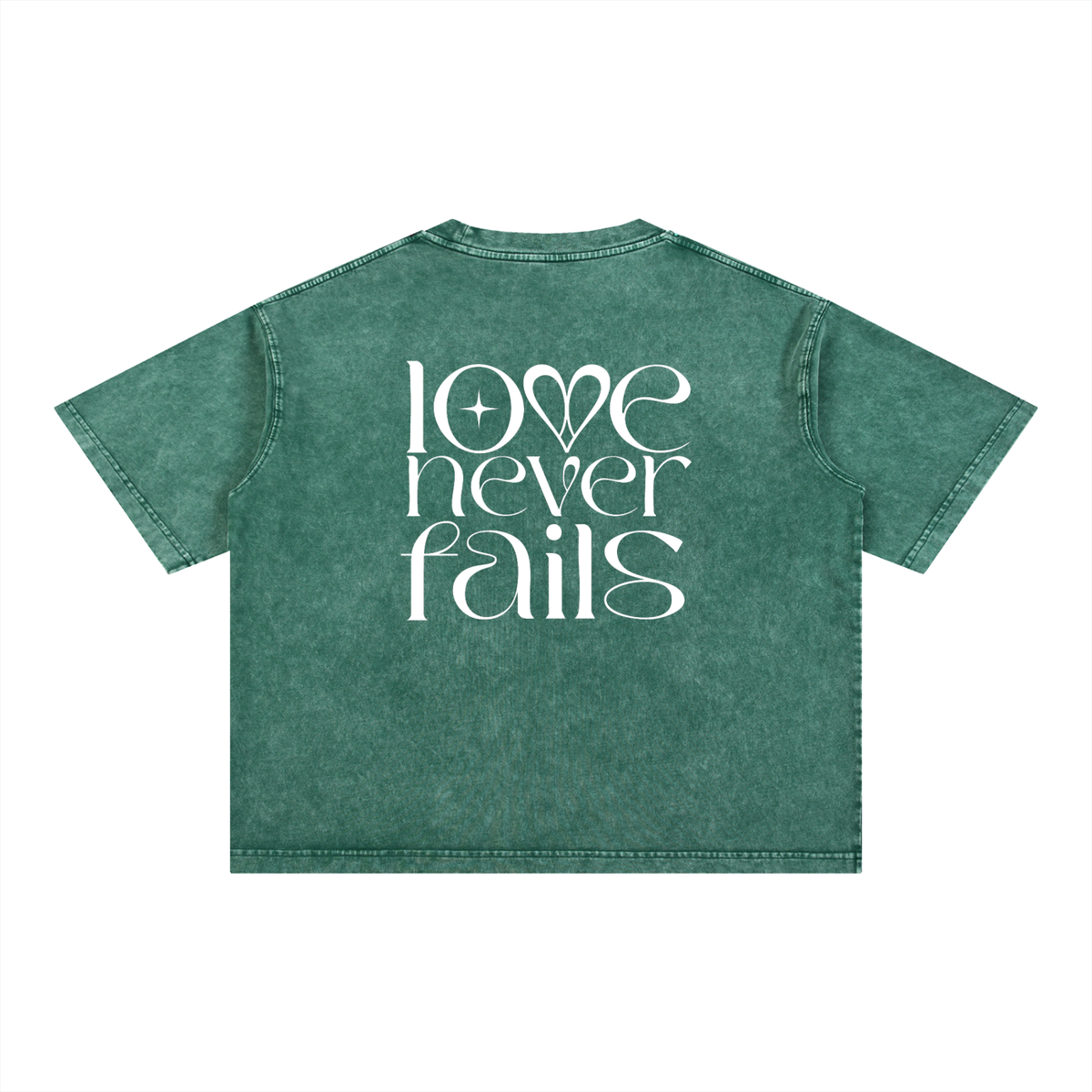 1 Corinthians 13:8 “Love Never Fails” Mineral-Wash Boxy Cotton T-Shirt