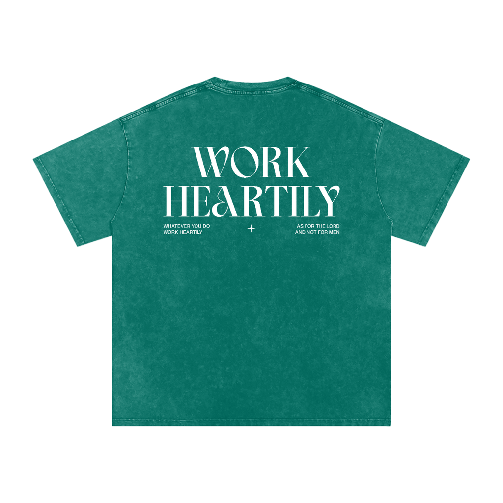 Colossians 3:23 "Work Heartily" Vintage Washed Oversized Cotton T-Shirt
