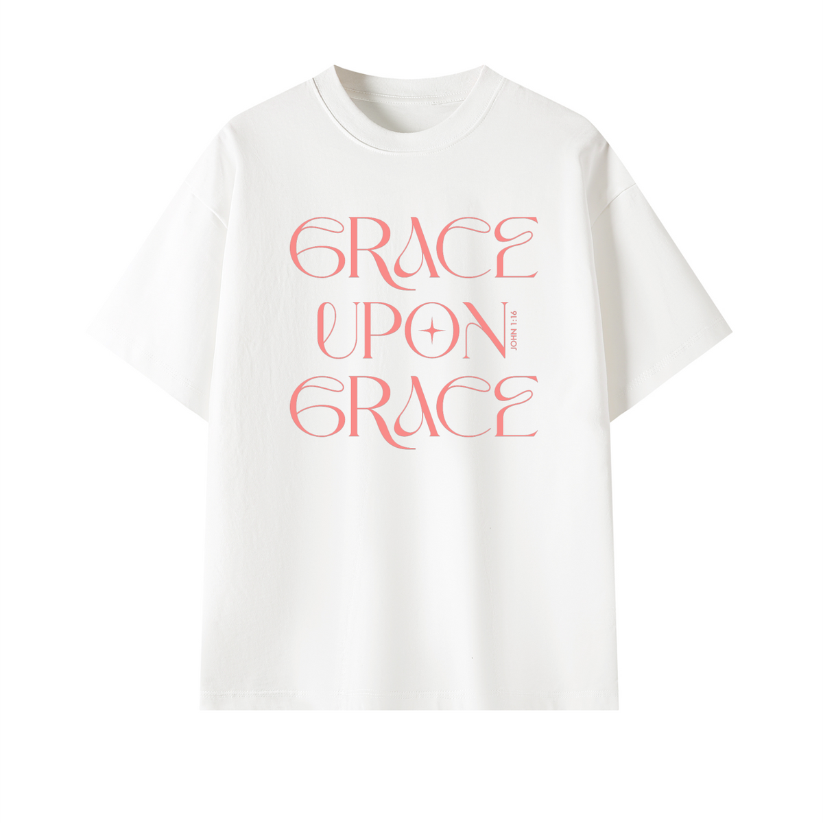 John 1:16 “Grace Upon Grace” Oversized Cotton T-Shirt - Sorbet Coral