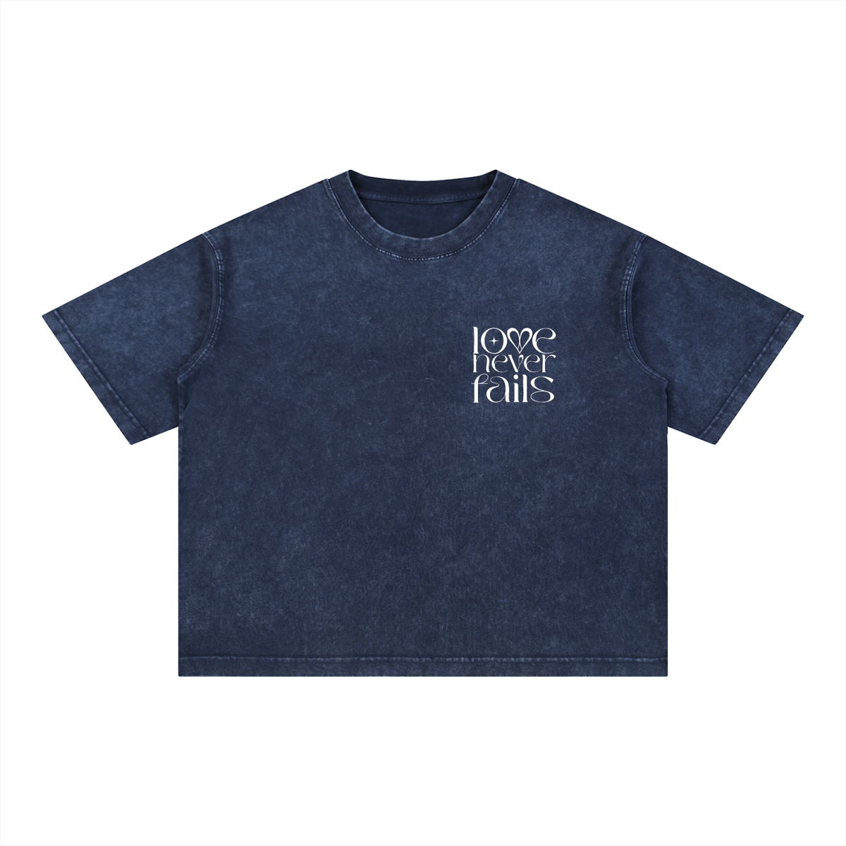 1 Corinthians 13:8 “Love Never Fails” Mineral-Wash Boxy Cotton T-Shirt